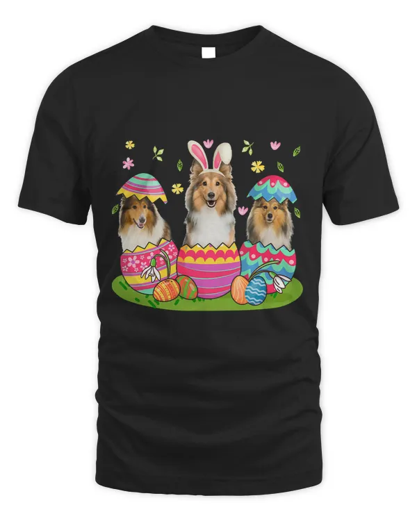 Dog Shetland Three Bunny Shetland Sheepdog Inside Easter Egg Happy Easter