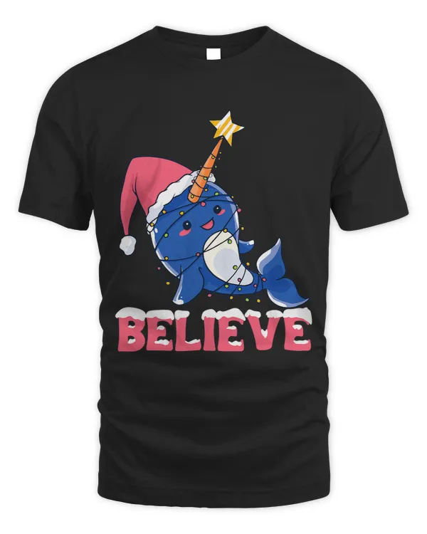 Narwhal Lover Believe Narwhal Christmas Snow with Fairy Lights
