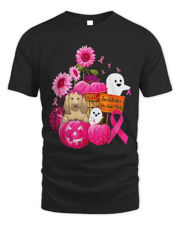 BC In October We Wear Pink Goldendoodle Breast Cancer Halloween Cancer