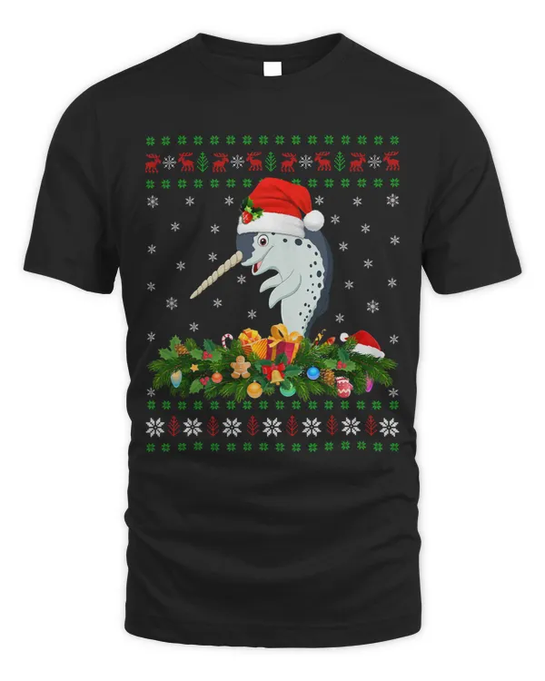 Narwhal Lover Fish Lover Xmas Santa Hat Ugly Narwhal Christmas