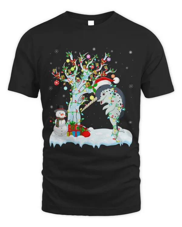 Narwhal Lover Fish Xmas Tree Lighting Santa Hat Narwhal Christmas