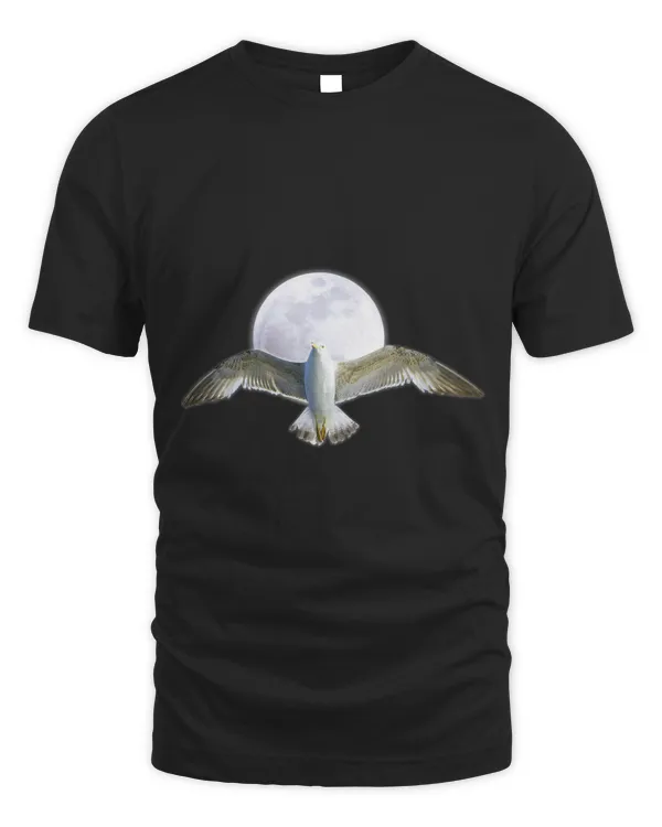 Seagull Lover flying photo in front of moon