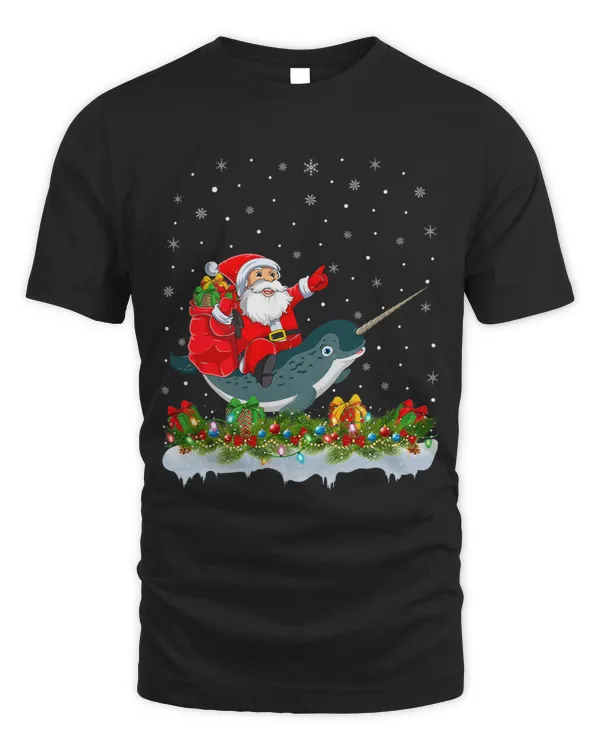 Narwhal Lover Lighting Xmas Funny Santa Claus Riding Narwhal Christmas