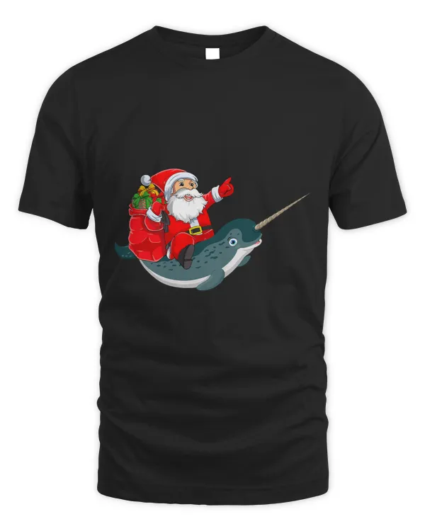 Narwhal Lover Matching Family Funny Santa Riding Narwhal Christmas