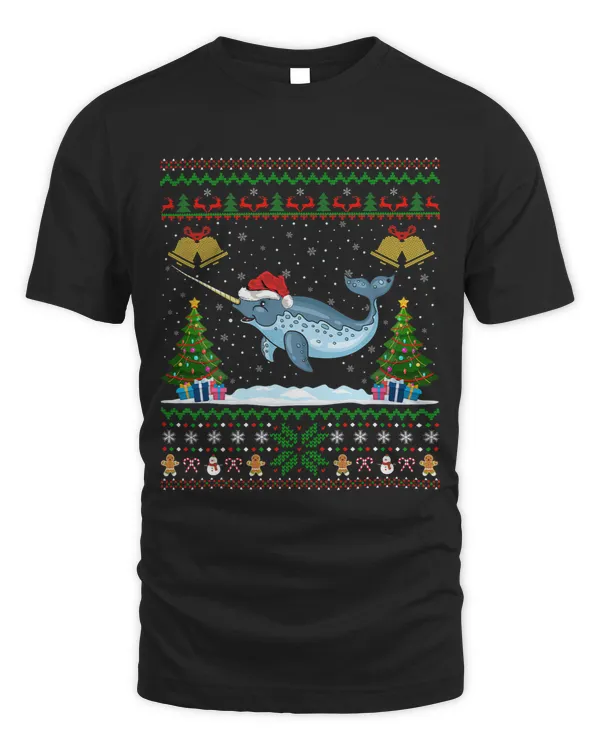 Narwhal Lover Santa Hat Narwhal Xmas Lighting Ugly Narwhal Christmas
