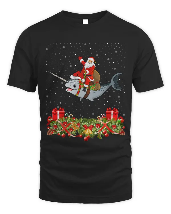 Narwhal Lover Santa Riding Narwhal Christmas