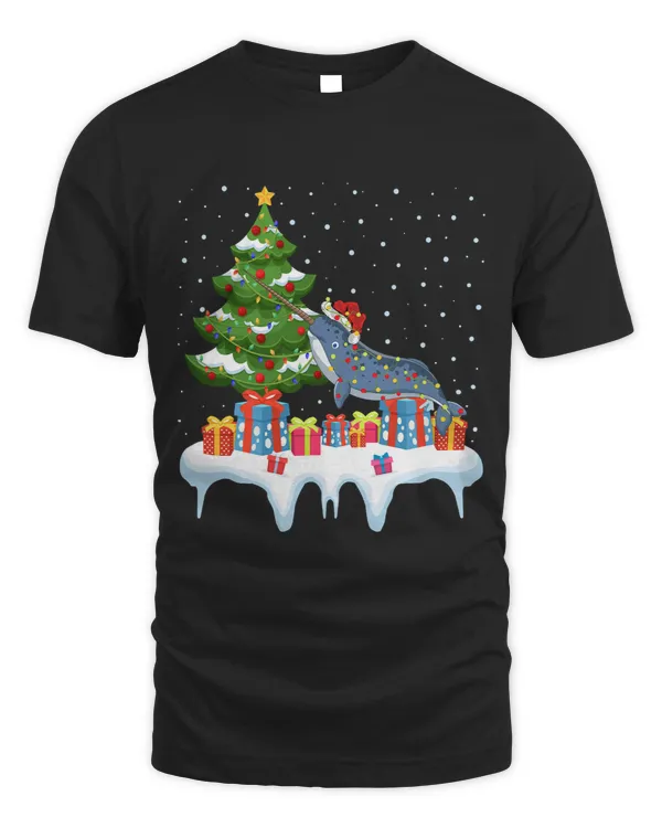 Narwhal Lover Xmas Lighting Tree Santa Hat Narwhal Christmas