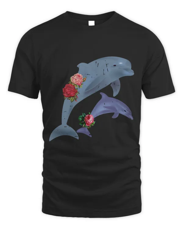 Dolphin Lover Roses Flowers Oceans Animals Retro