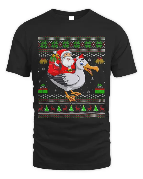 Seagull Lover Ugly Xmas Funny Santa Claus Riding Seagull Bird Christmas