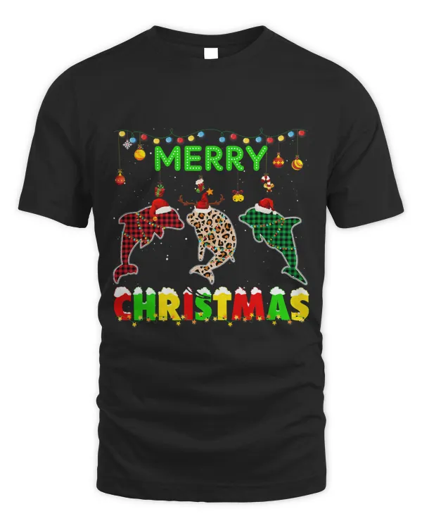 Dolphin Lover Santa Hat Plaid Animal Farm Christmas Winter Holiday