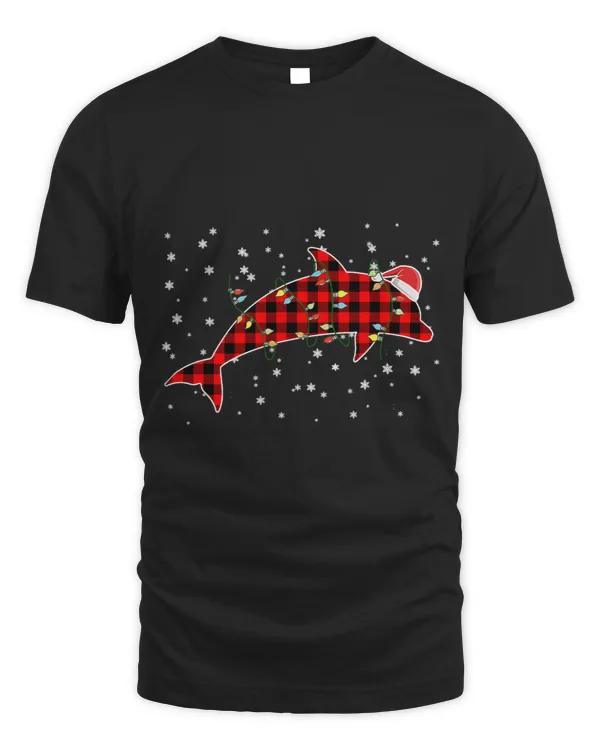 Dolphin Lover Santa Holiday Buffalo Plaid Christmas