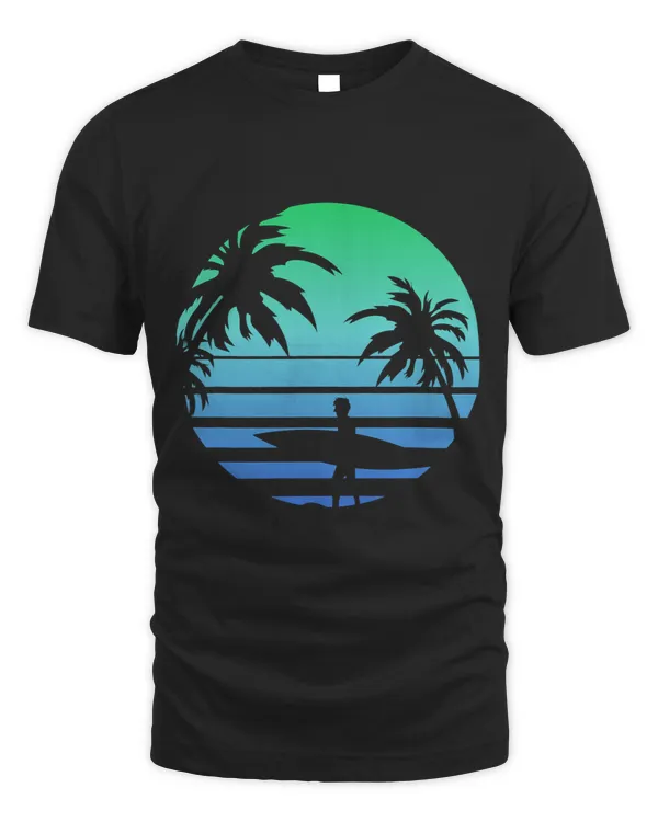 Retro Water Sport Surfboard Palm Tree Sea Tropical Surfing