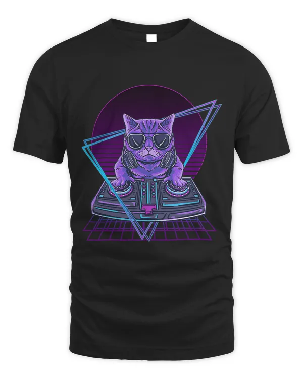 Party Music Techno and Kitten Fan Funny Vaporwave DJ Cat