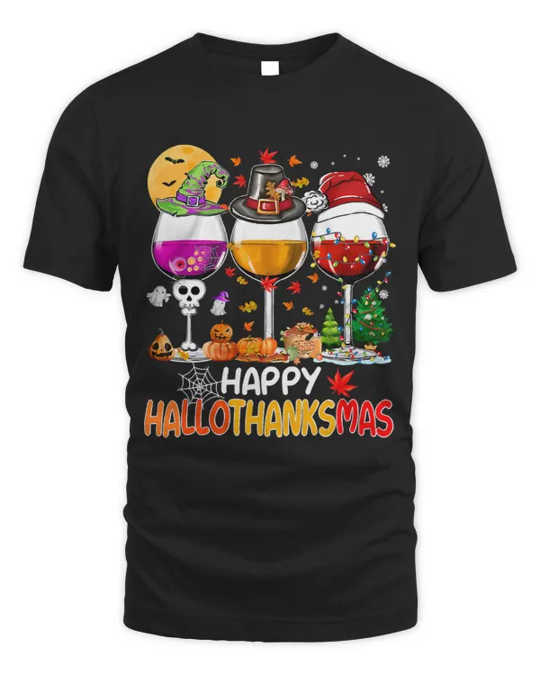 Wines Glass Thankgiving Funny Happy Hallothanksmas29