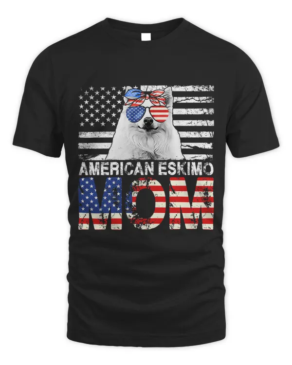 Womens Cool American Eskimo Mom USA Flag Patriotic Mothers Day
