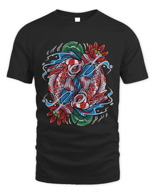Yin And Yang Great Wave Japanese Sakura Blossom Koi Fish Art