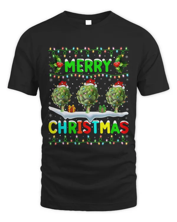 Xmas Artichoke Lighting Santa Hat Merry Christmas Artichoke
