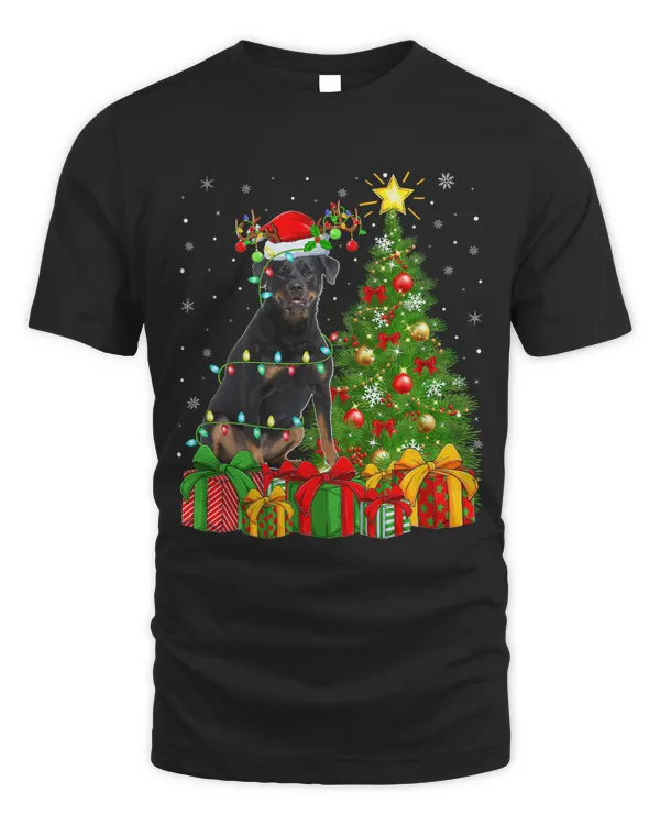Xmas Holiday Lights Santa Rottweiler Dog Christmas Tree