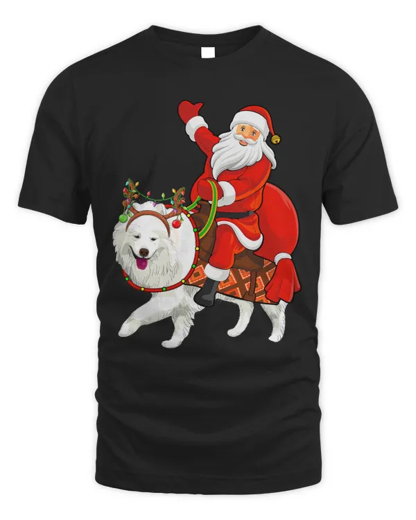 Xmas Holiday Santa Riding Samoyed Dog Christmas