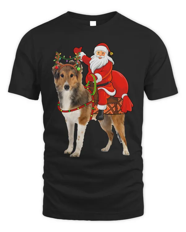 Xmas Holiday Santa Riding Shetland Sheepdog Christmas