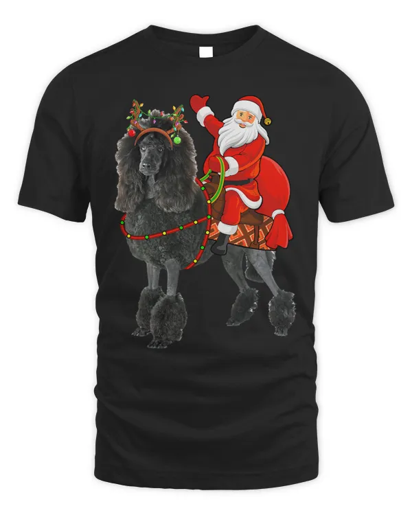Xmas Holiday Santa Riding Standard Poodle Dog Christmas
