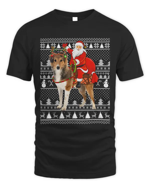 Xmas Holiday Ugly Santa Riding Shetland Sheepdog Christmas