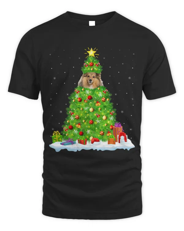 Xmas Lighting Funny Shetland Sheepdog Christmas Tree