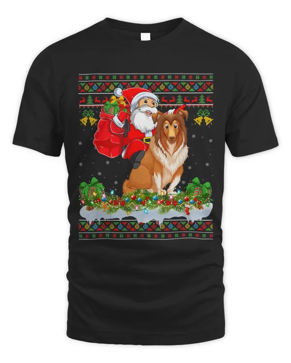 Xmas Lighting Ugly Santa Riding Shetland Sheepdog Christmas