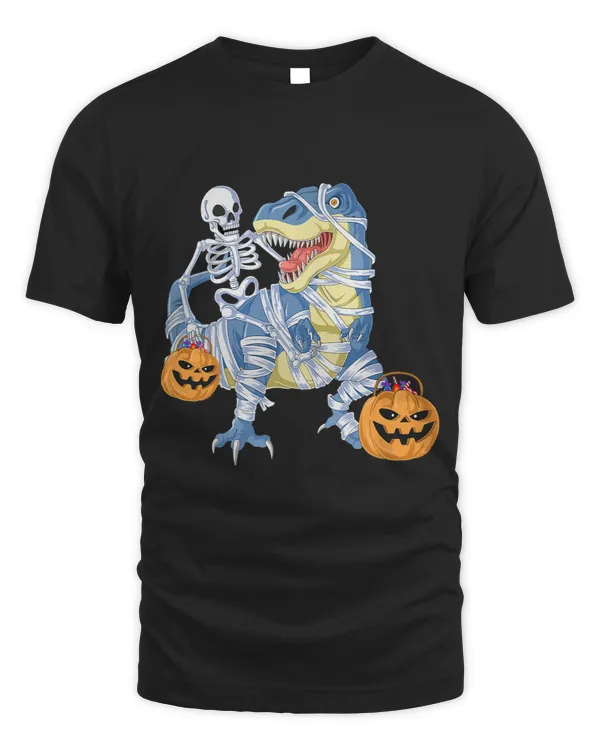 Skeleton Riding Mummy Dinosaur Halloween Funny Pumpkin