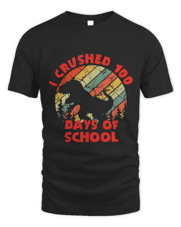 Retro I Crushed Days Of School 100th Day 100 Raptor Dinosaur