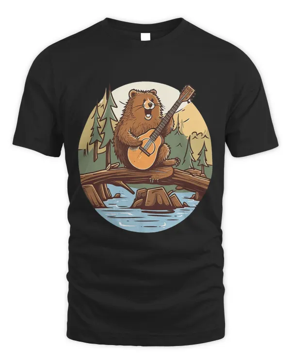 Beaver Playing The Guitar On A Dam Cottagecore