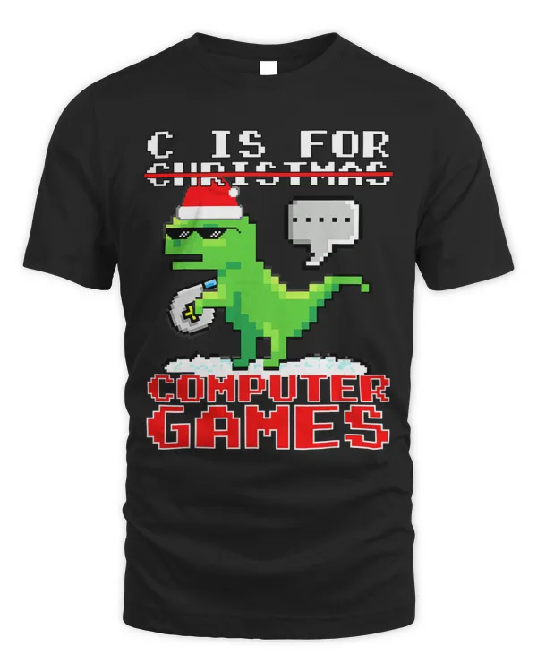C Is For Computer Games Funny Christmas Santa Dinosaur Gamer