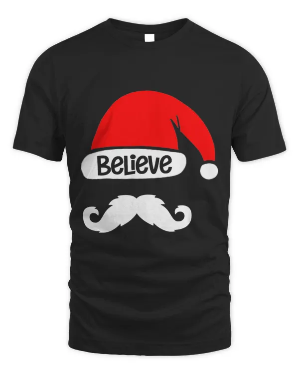 Believe Quote On Santa Hat Mustache Family Christmas Pajamas