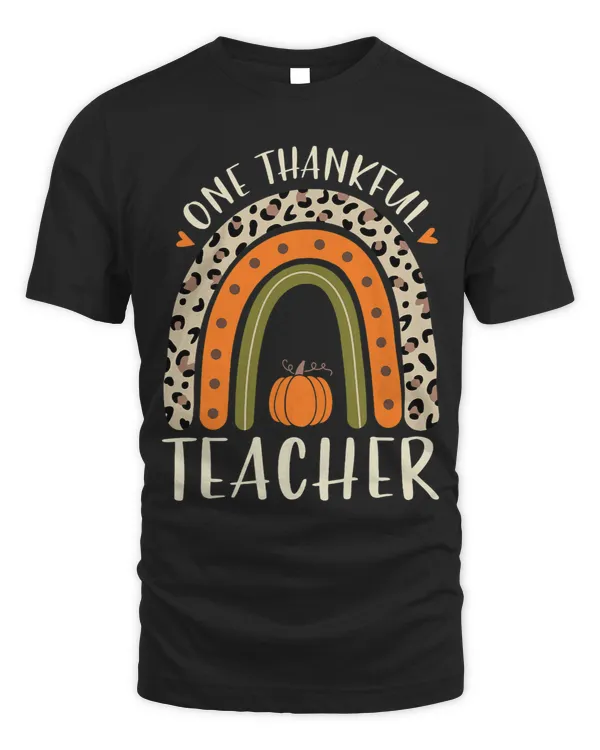 One Thankful Teacher Thanksgiving Women Leopard Rainbow
