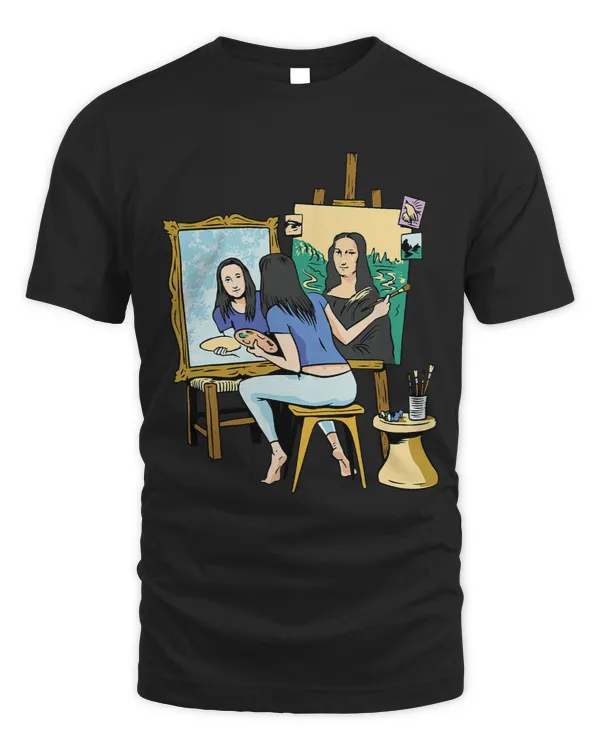 Funny artistic portrait Art student drawing autoportrait