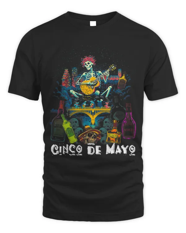 Funny Skeleton Sombreros Guitar Cinco De Mayo Mexican Fiesta