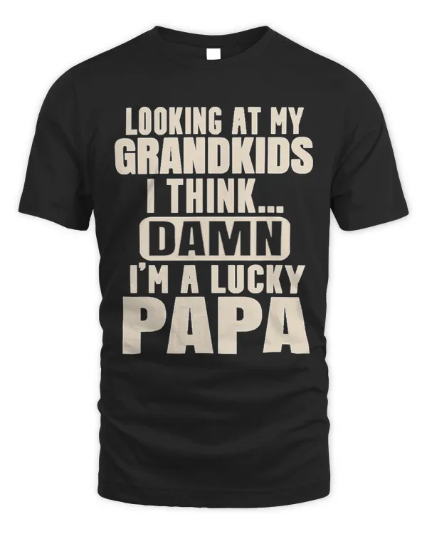 Mens Im One Lucky Papa Funny Grandpa Gift Idea Proud Granparents
