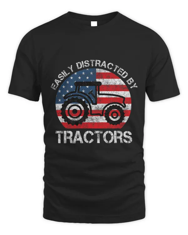 Easily Distracted by Tractors for Patriotic Farmer Vintage