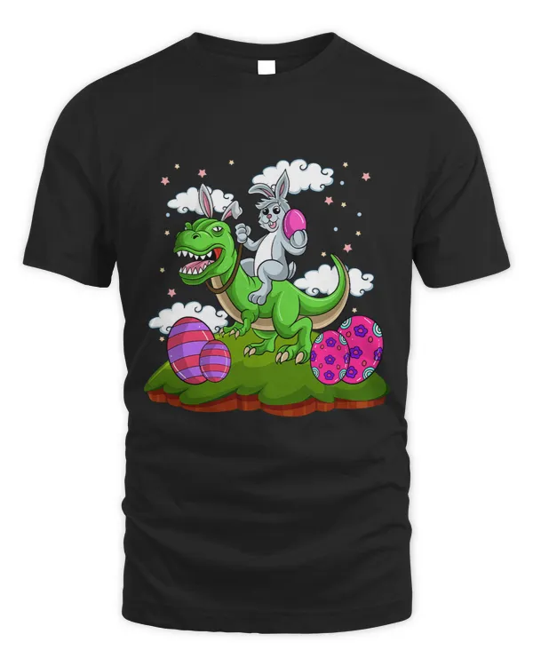 Funny Easter Rabbit Riding TRex Bunny Ears Easter Eggs Fun