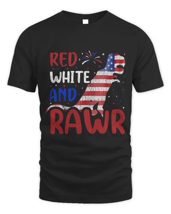Red White Rawr Dinosaur T Rex Matching Kids 4th Of July Teen