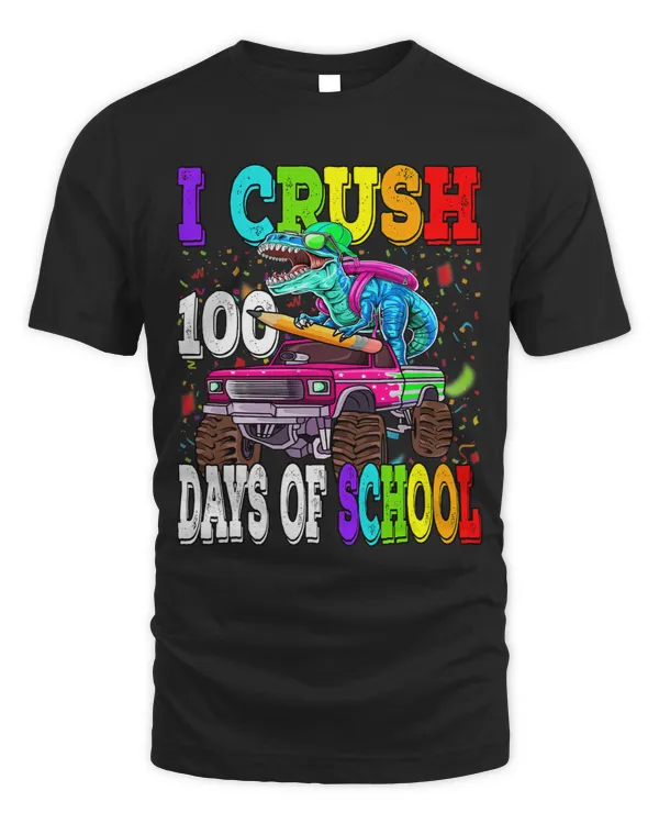 I Crush 100 Days Of School Dinosaur Monster Truck Boys Kids