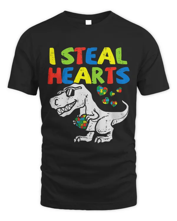 I Steal Hearts Trex Dinosaur Autism Awareness Kids Toddler 4