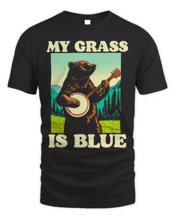 My Grass Is Blue Banjo Bear Retro Nature Graphic 1