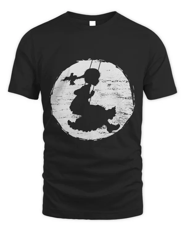 Atmospheric Silhouette Moon is shining Girl is swinging
