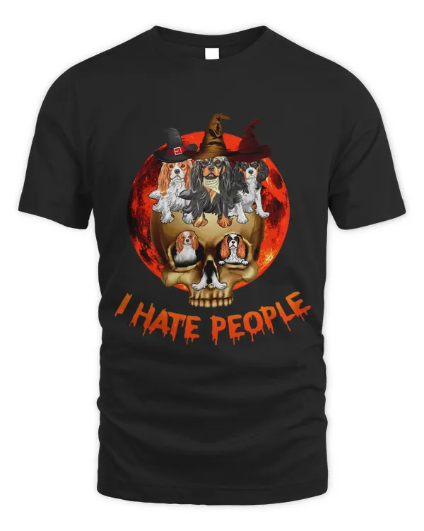 cavalier dog lover i hate people skull with moon