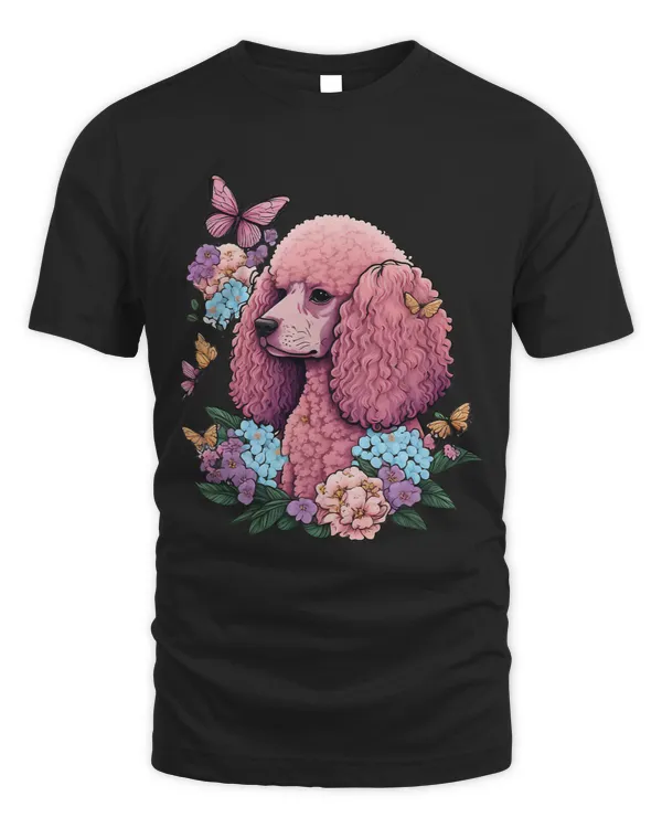Pink Poodle Dog Animal Butterflies Pet Retro Sticker Style