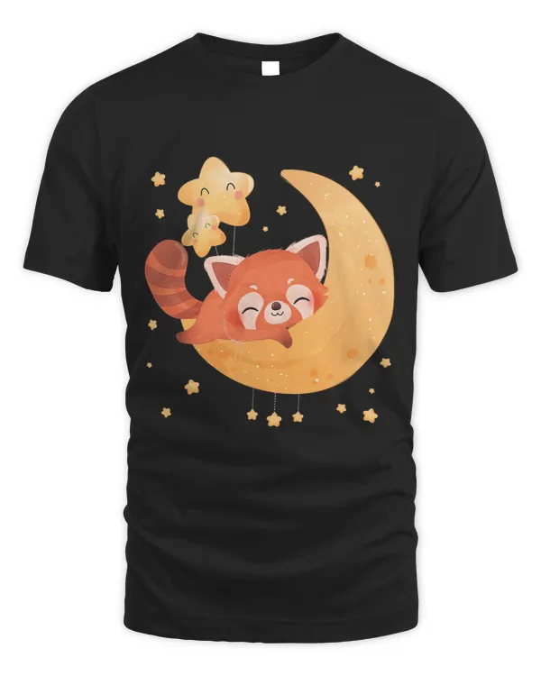 Cute Red Panda Sleeping on Moon Whimsical