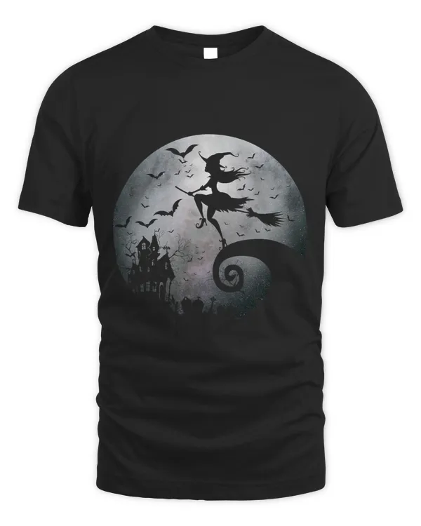 Frequent Flyer Witch Her Broom Haunted House Creepy Moon