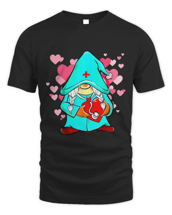 Valentine Gnomes Nurse Hearts Stethoscope Scrub Tops Women