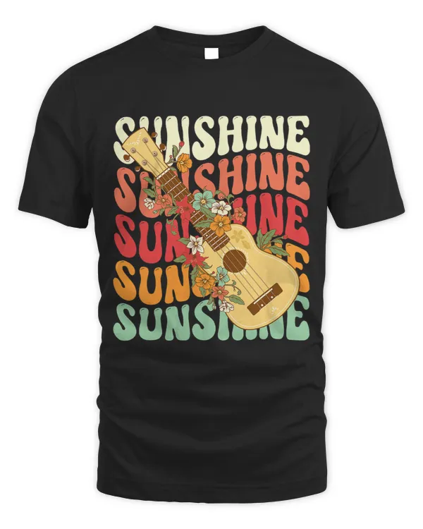 Ukulele Flower Aloha Hawaii Trendy Sunshine Retro Palm Trees